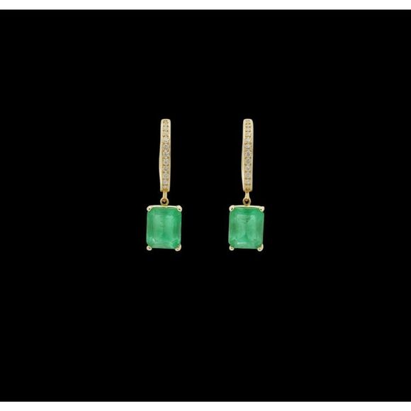 Natural Emerald Diamond Earrings 14k Yellow Gold 3.56 TCW Certified $4,975 - Picture 8 of 11